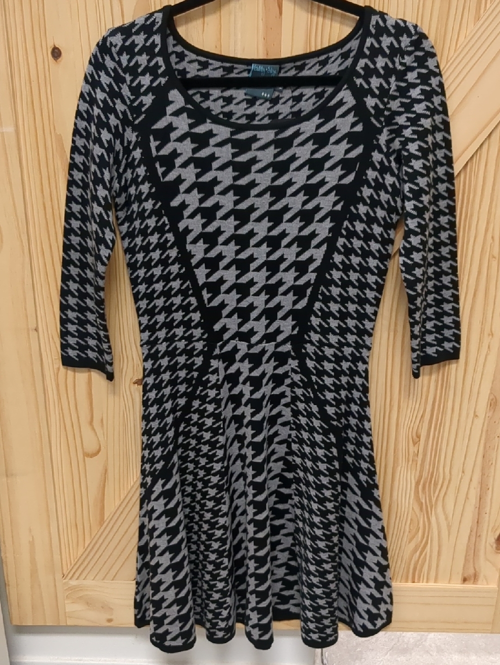 Black and Gray Houndstooth Fit & Flare Dress